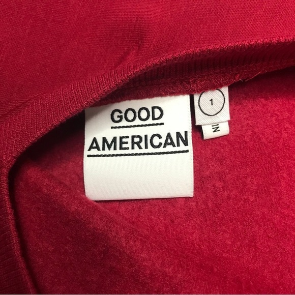 NWT Good American Red Deep V Neck Crop Lightweight Fleece Sweater - Picture 3 of 7